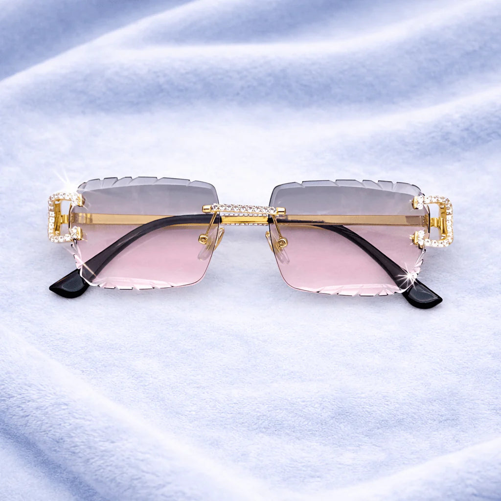Pink/Gray Iced out Designer Glasses